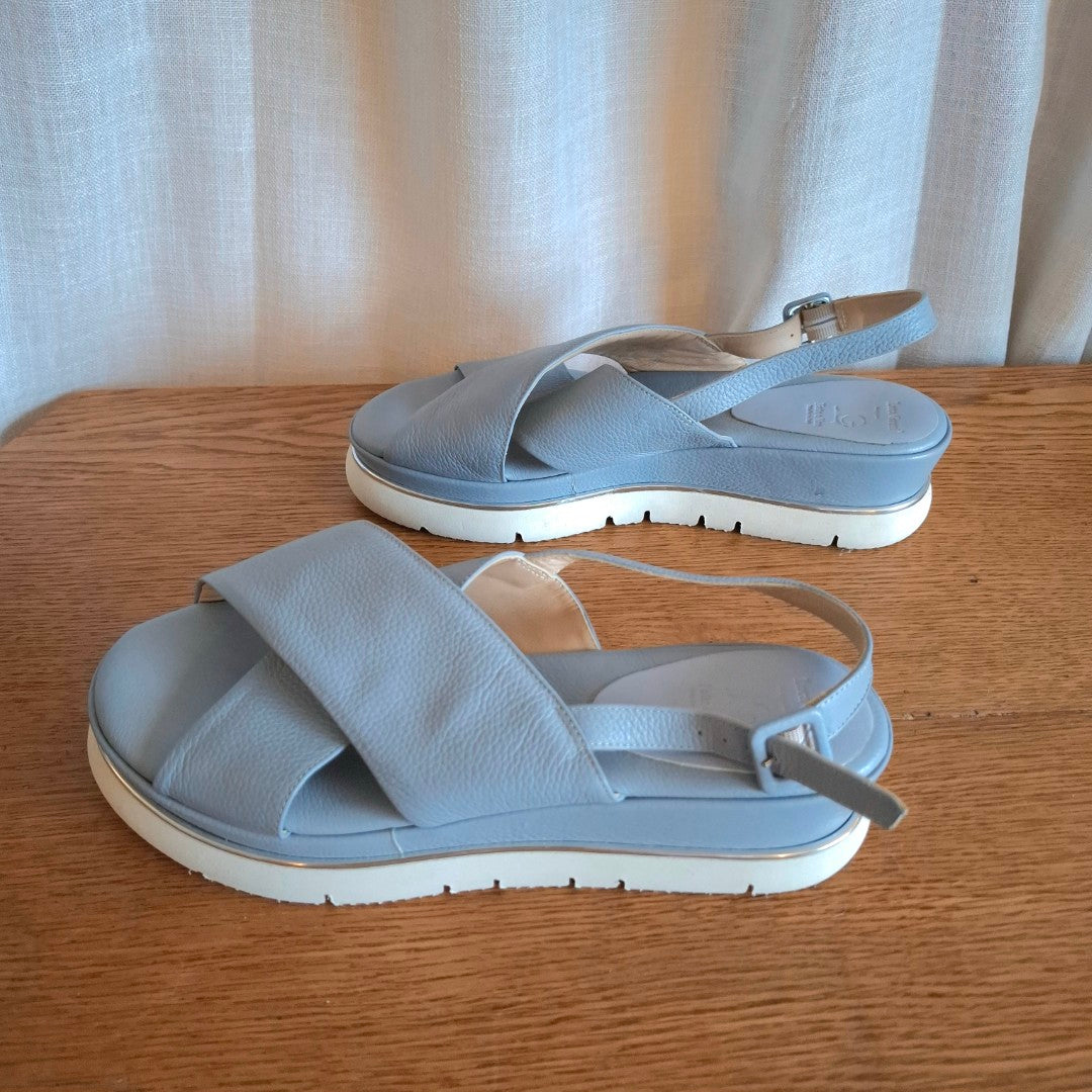 Luca Grossi Blue Leather Platform Sandals
