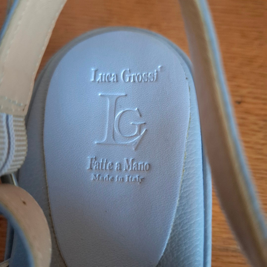 Luca Grossi Blue Leather Platform Sandals