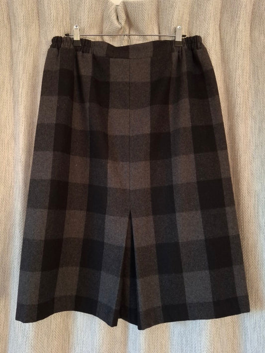 Wings Black and Grey Plaid Wool Midi Skirt