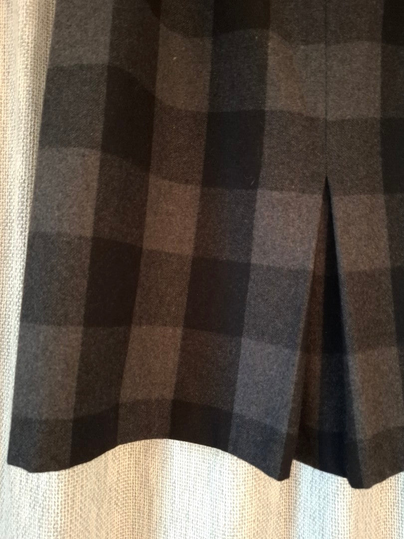 Wings Black and Grey Plaid Wool Midi Skirt