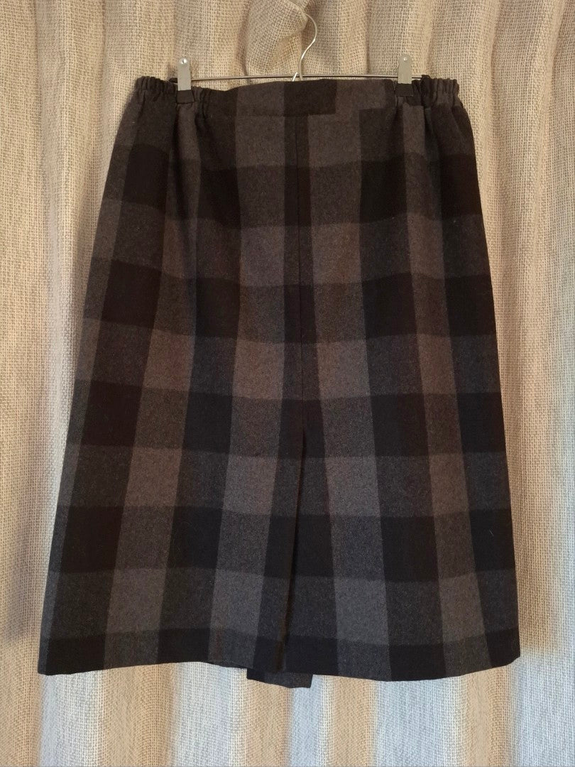 Wings Black and Grey Plaid Wool Midi Skirt