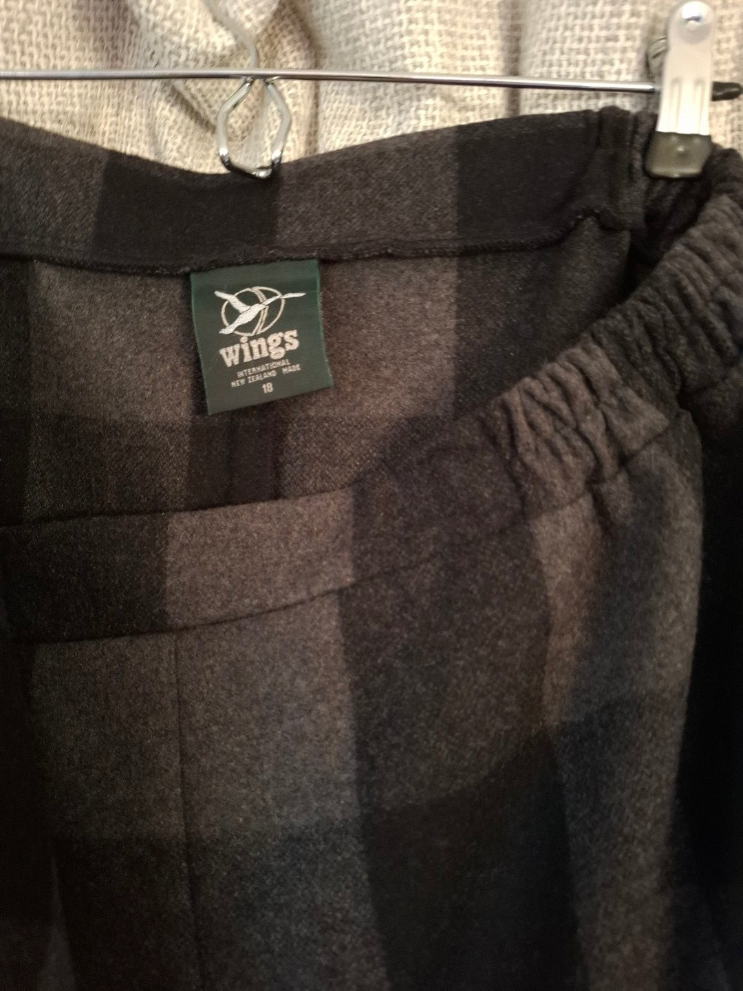 Wings Black and Grey Plaid Wool Midi Skirt