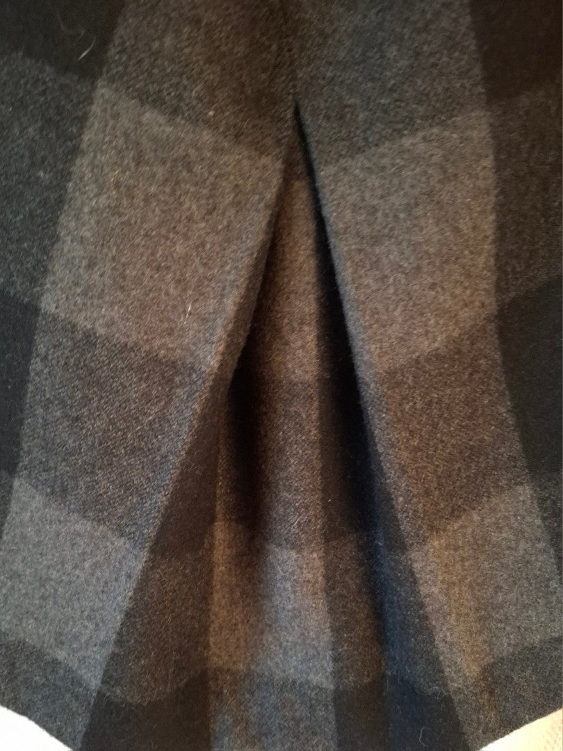 Wings Black and Grey Plaid Wool Midi Skirt