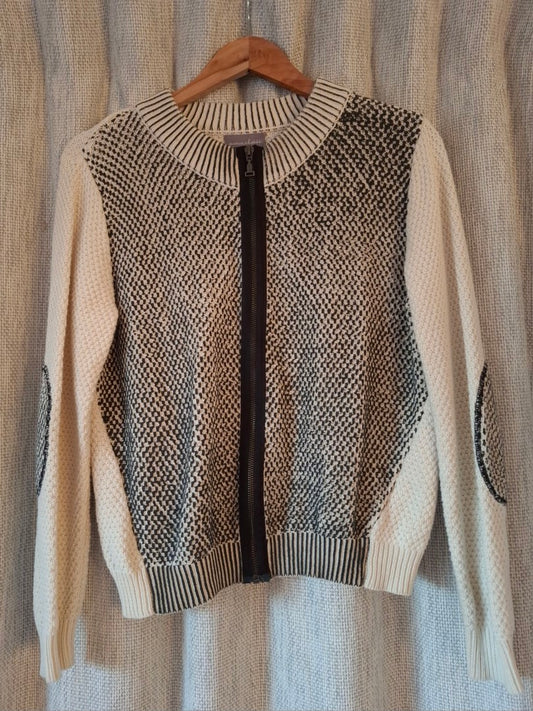 Scarlett NZ Cream and Black Cotton Knit Cardigan