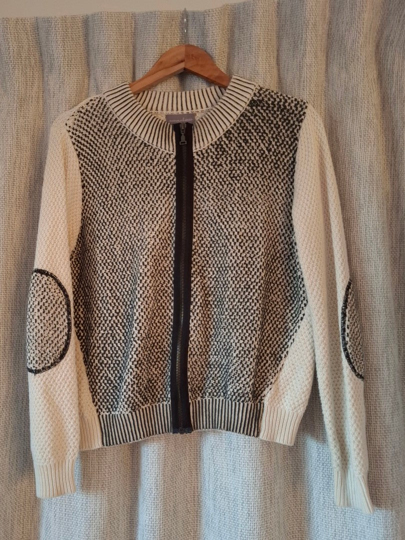 Scarlett NZ Cream and Black Cotton Knit Cardigan