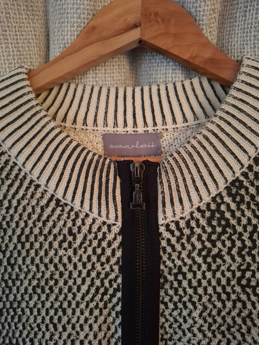 Scarlett NZ Cream and Black Cotton Knit Cardigan
