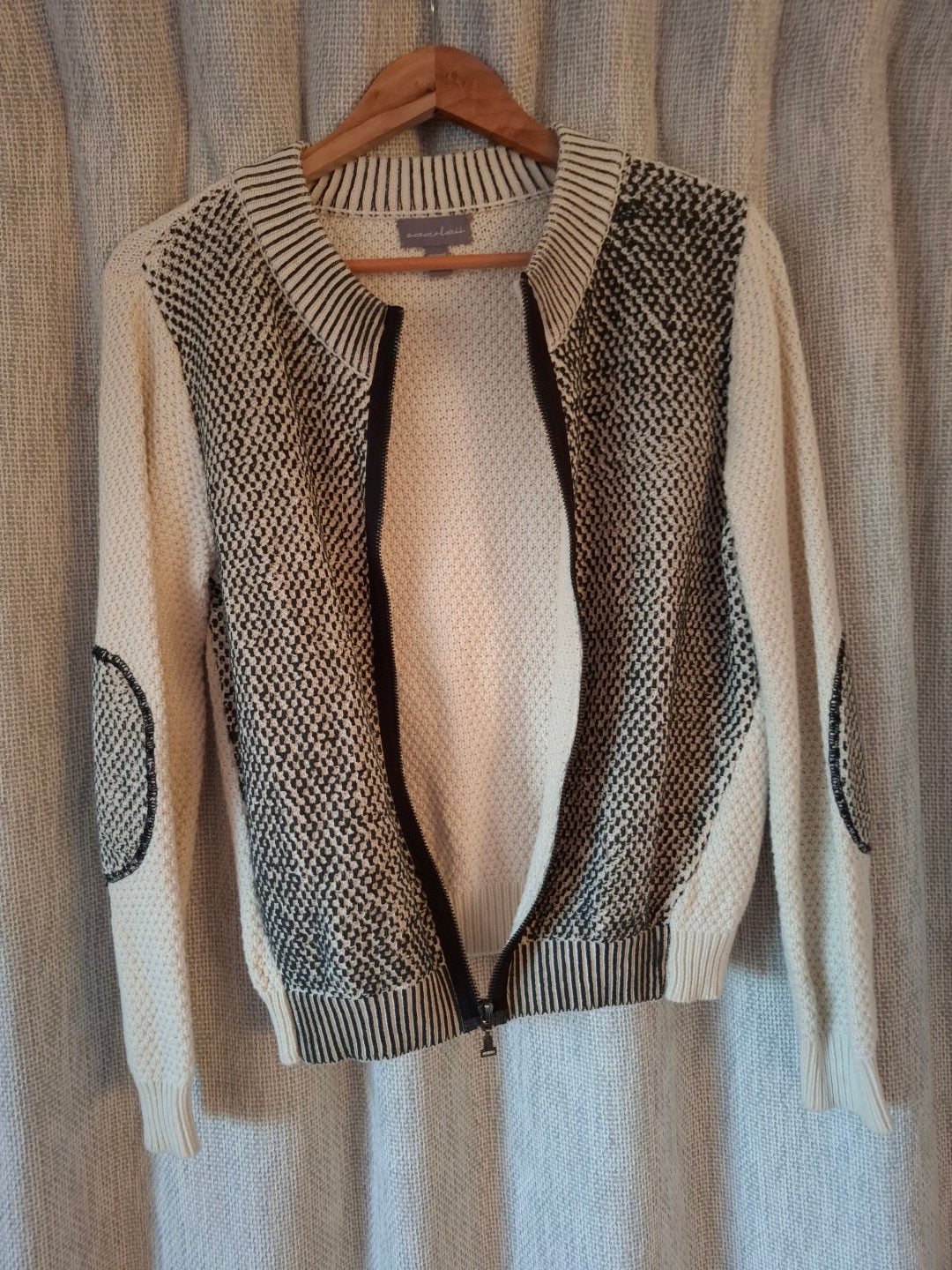 Scarlett NZ Cream and Black Cotton Knit Cardigan