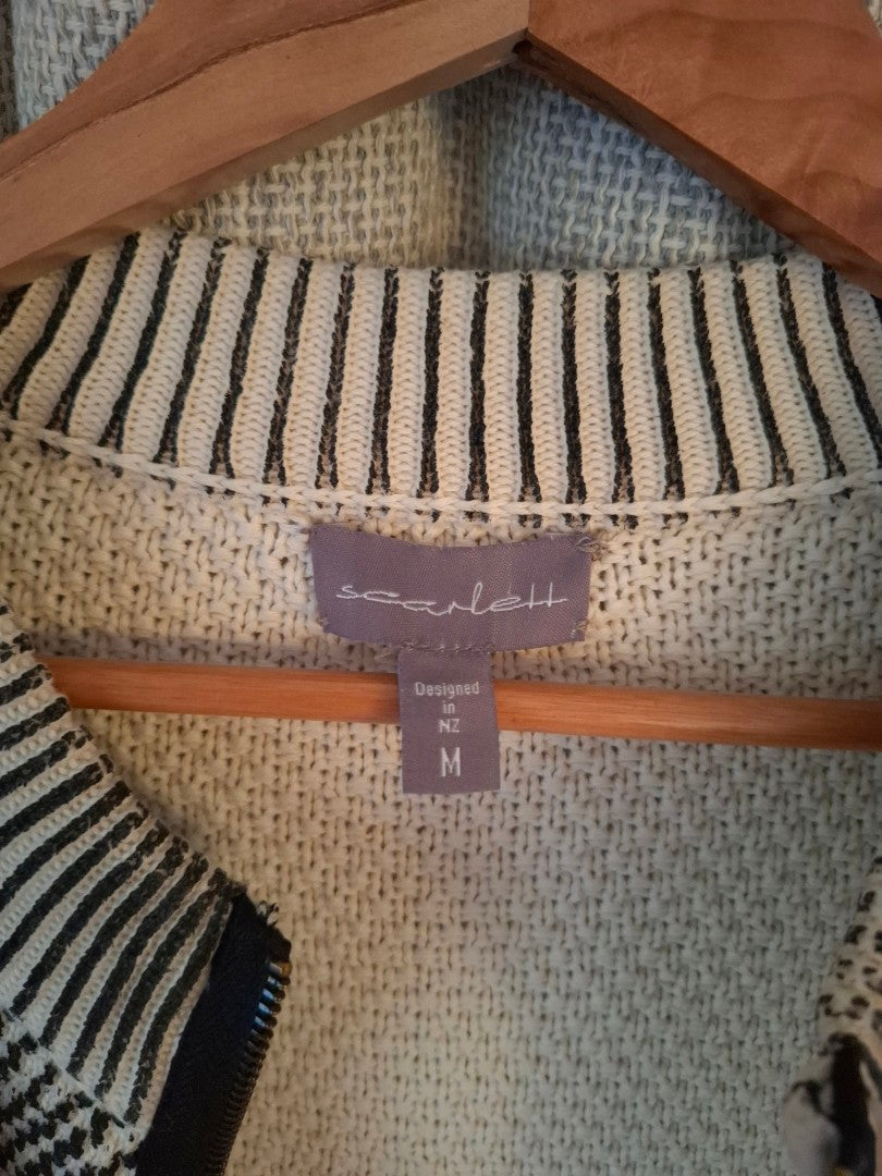 Scarlett NZ Cream and Black Cotton Knit Cardigan