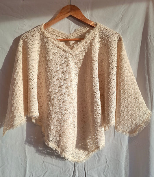 Vintage Cream Lace Knit Acrylic Poncho