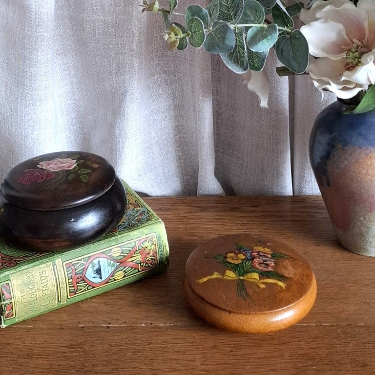 Dark Wood Trinket Box With Handpainted Roses