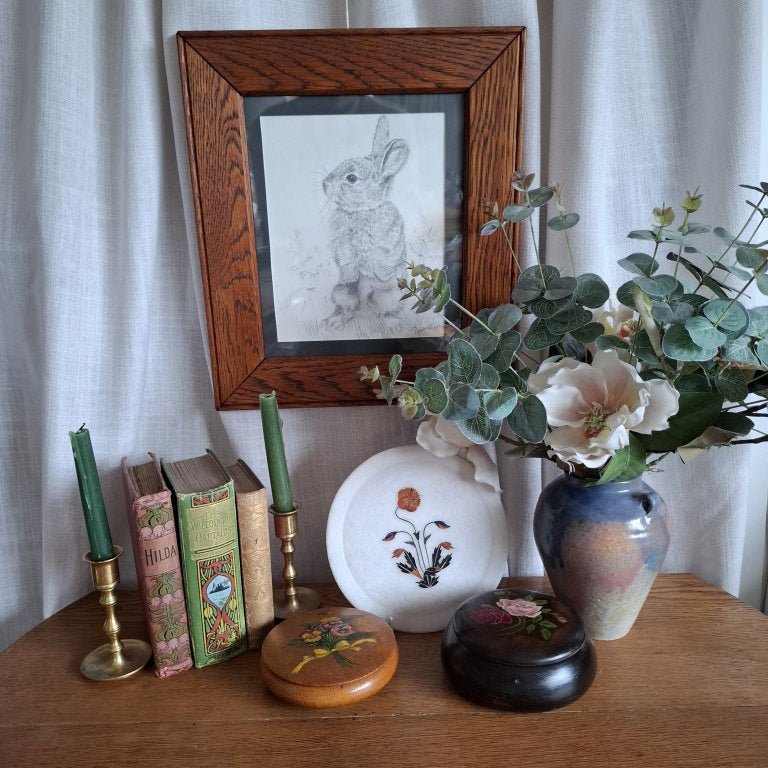 Dark Wood Trinket Box With Handpainted Roses
