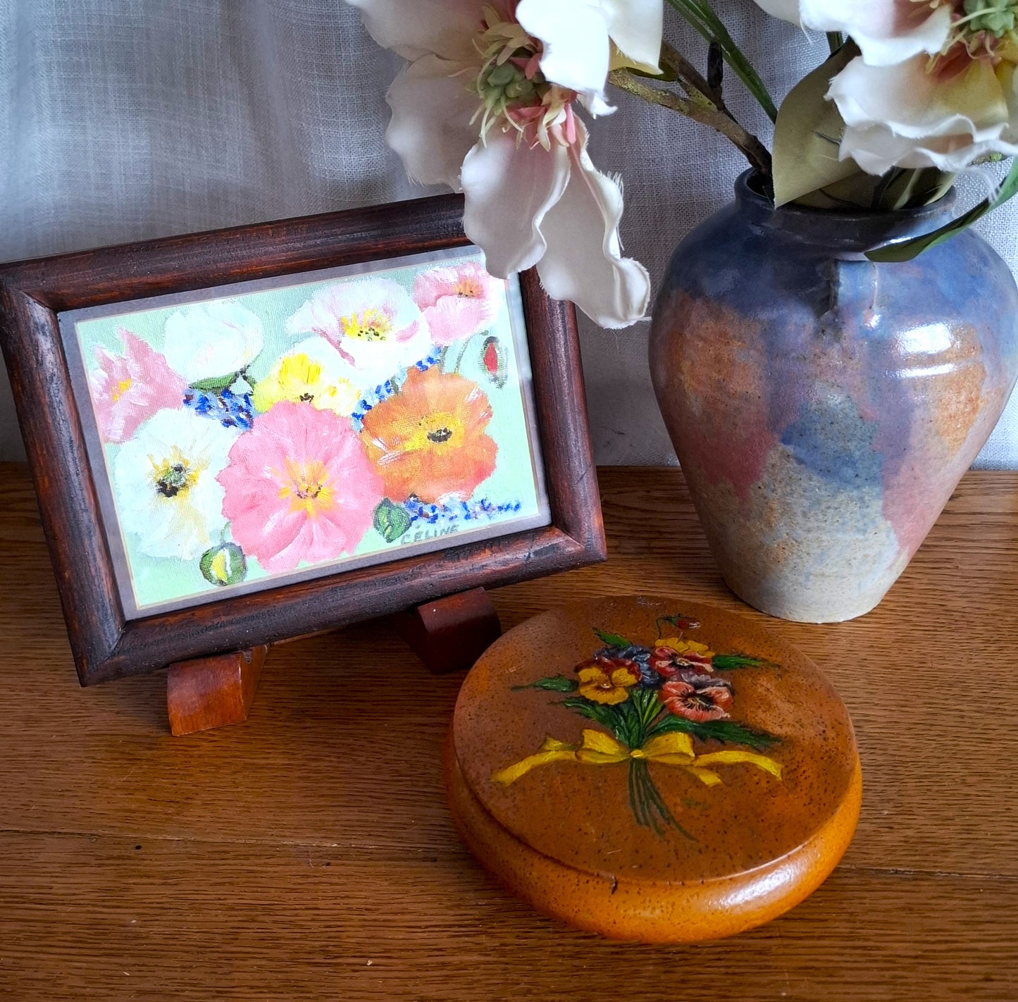 Small Floral Painting Signed Celine