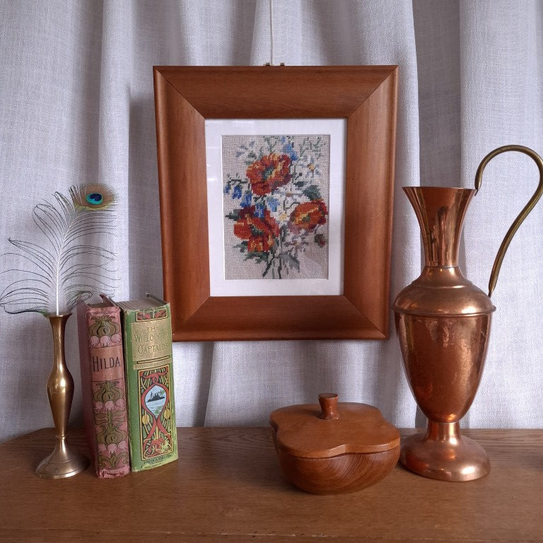 Vintage Framed Floral Wool Tapestry