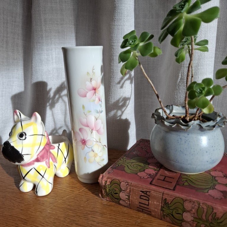 Yellow Plaid Scottie Dog Planter