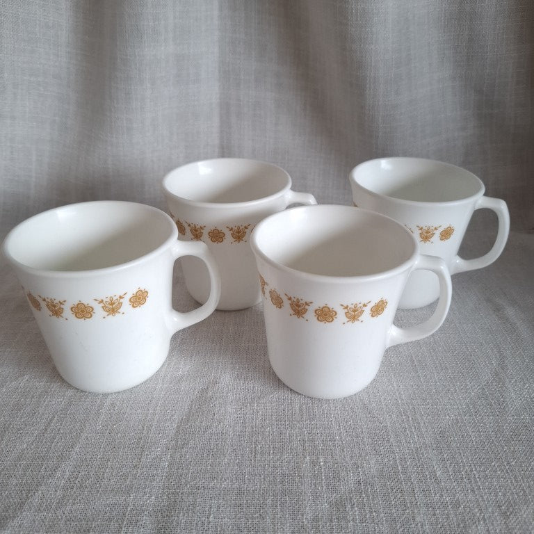 Corningware Corelle Butterfly Gold Milk Glass Coffee Cups