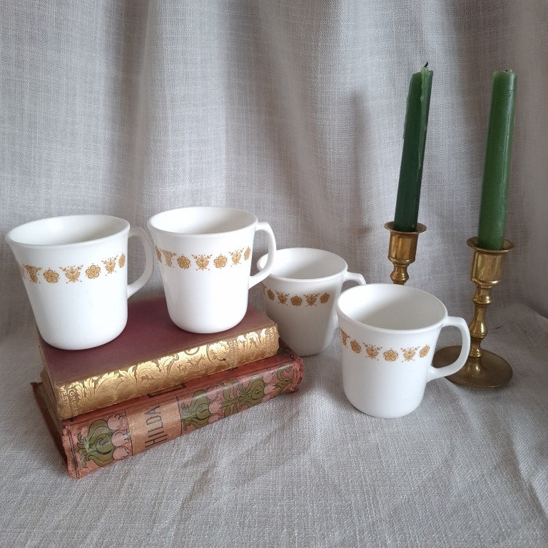 Corningware Corelle Butterfly Gold Milk Glass Coffee Cups