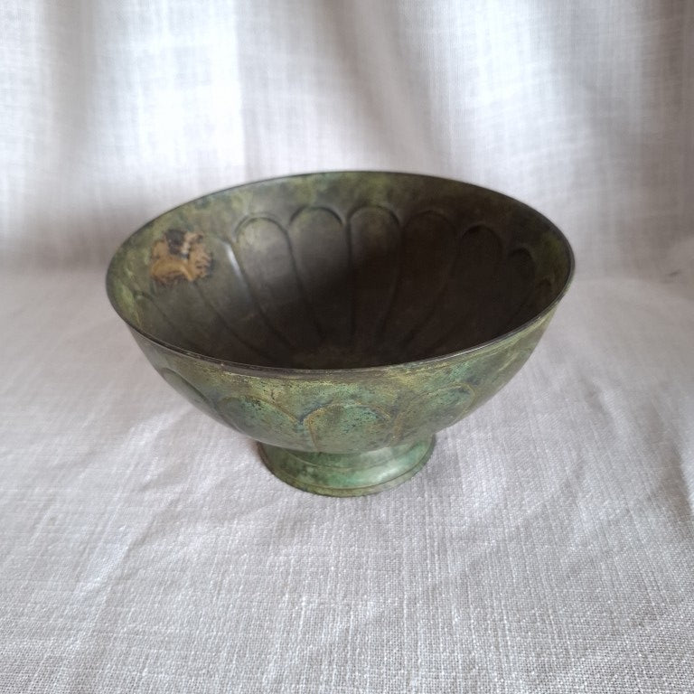 Verdigris Metal Pedestal Bowl