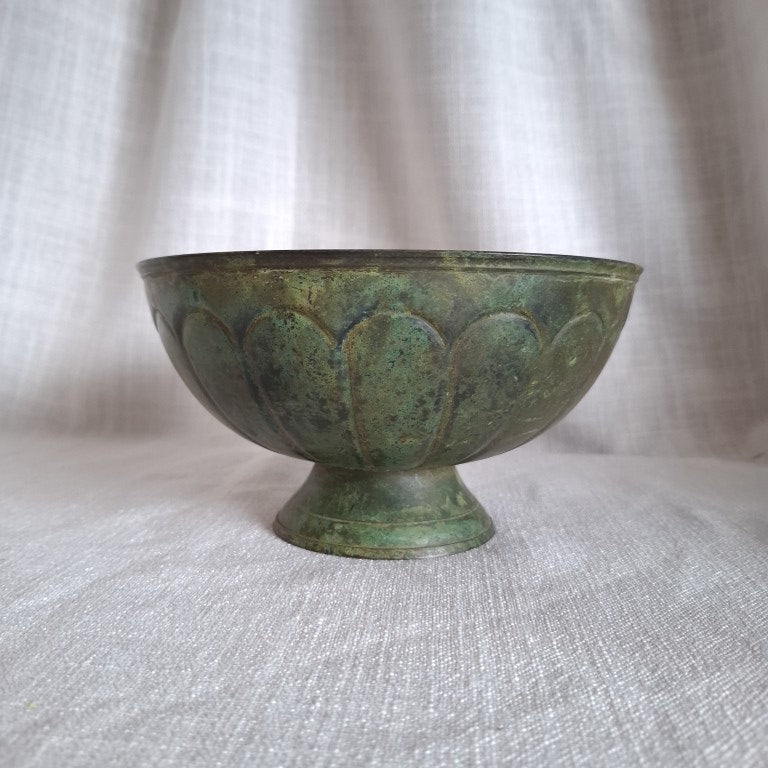 Verdigris Metal Pedestal Bowl