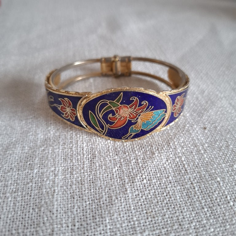 1980's Cloisonne Floral Enamel Bracelet