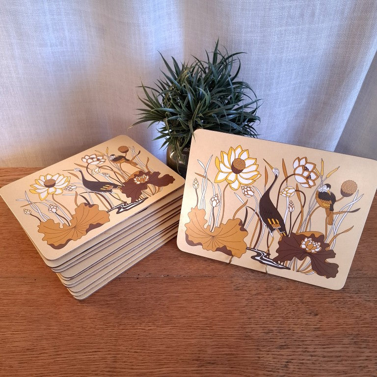 Rare Set of 12 Vintage Retro Heron Bird St Michael Placemats and Pot Stand