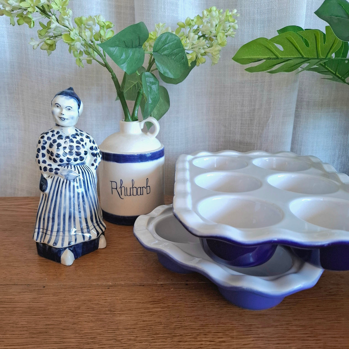 Vintage Emile Henry Ceramic 6-Cup Muffin Pan - Cobalt Blue