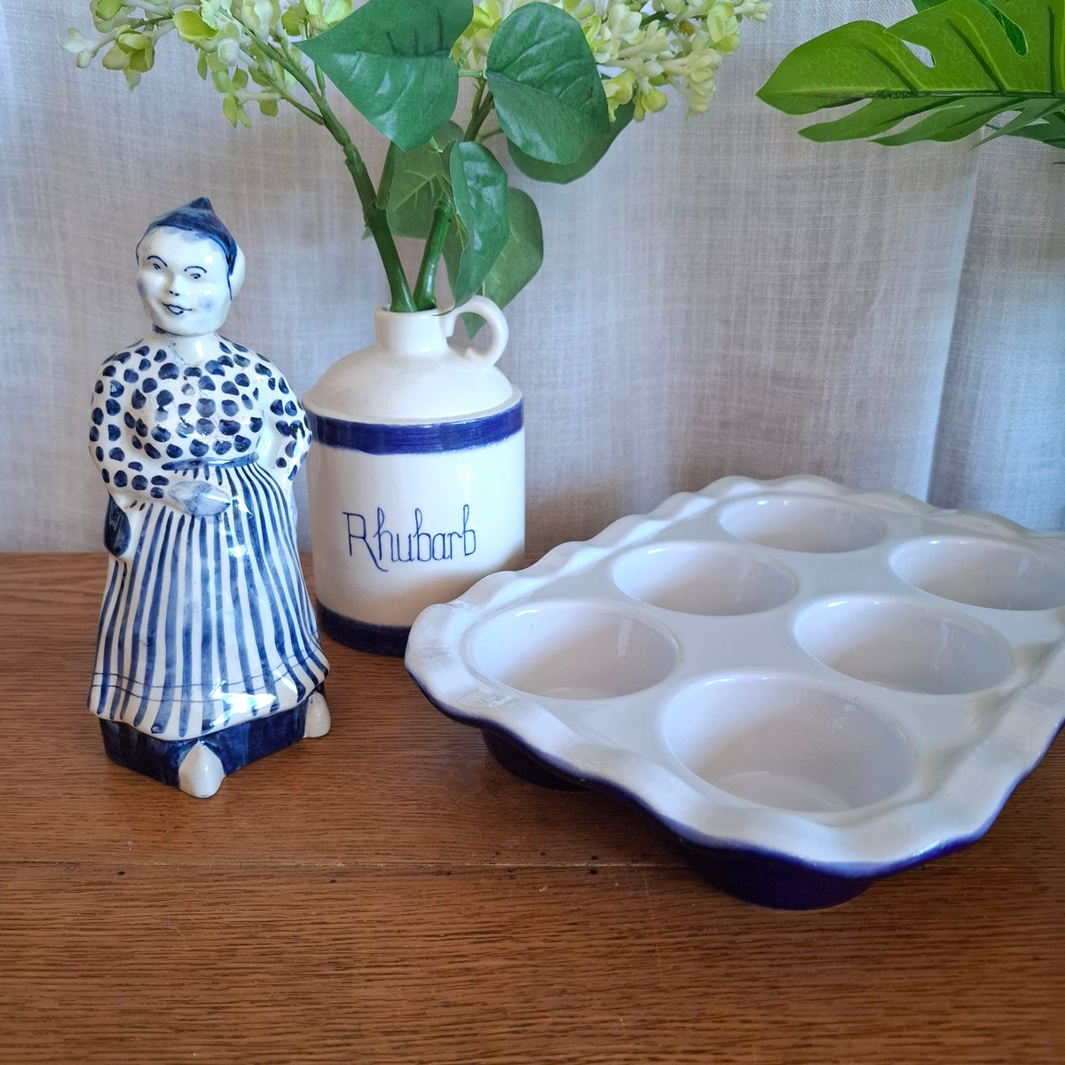 Vintage Emile Henry Ceramic 6-Cup Muffin Pan - Cobalt Blue