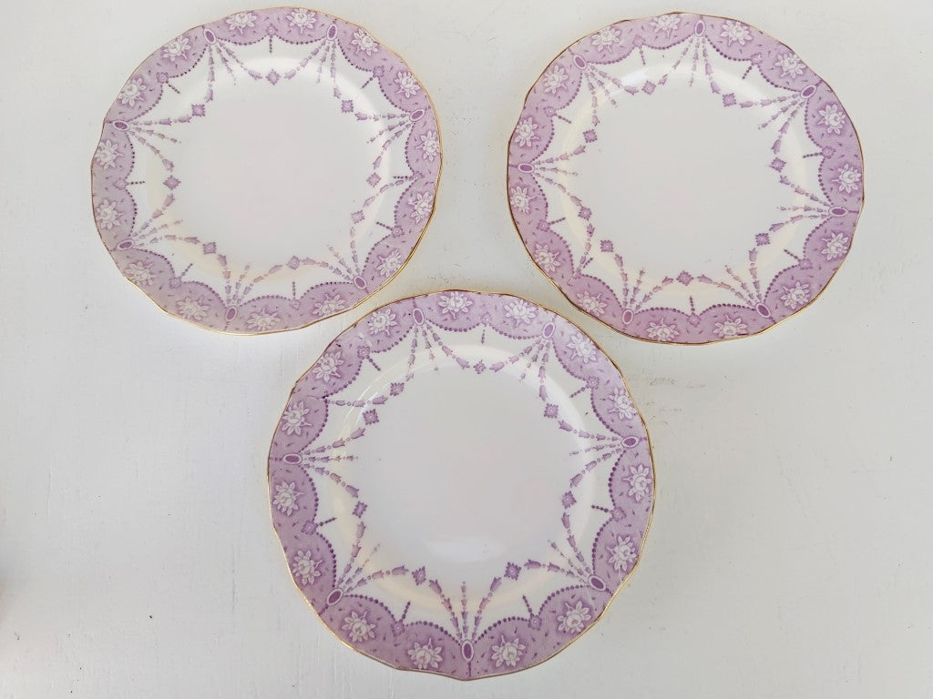 Set of 3 Tuscan English China Mauve Side Plates