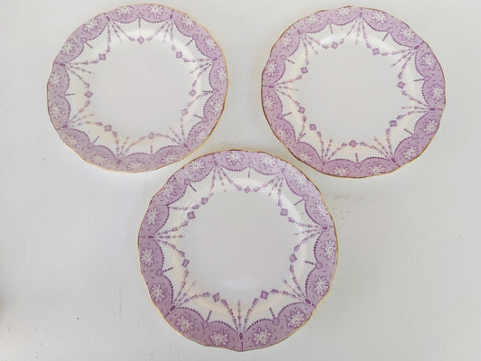 Set of 3 Tuscan English China Mauve Side Plates