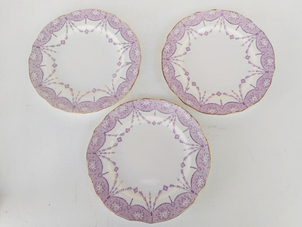 Set of 3 Tuscan English China Mauve Side Plates