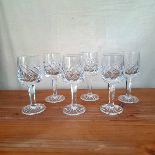 Set of 6 Crystal Clear Criss Cross Stemmed Liqueur Sherry/Port Glasses
