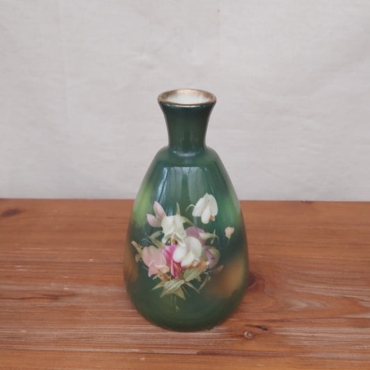 Pretty Antique Green Vase with Gold Rim