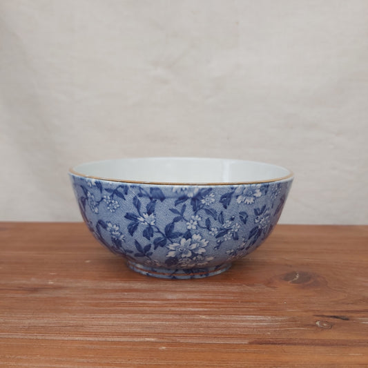 Antique Rare Burleigh Ware Blue Chintz Bowl with Gold Rim