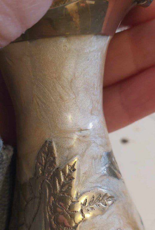 Small Brass & Pearlised Enamel Pitcher Vase