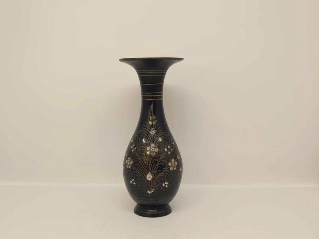 Vintage Black Etched Brass Vase