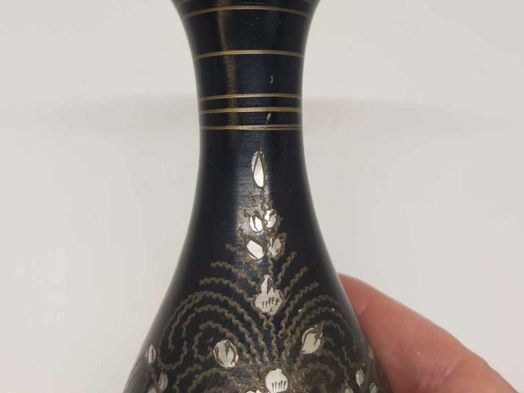 Vintage Black Etched Brass Vase