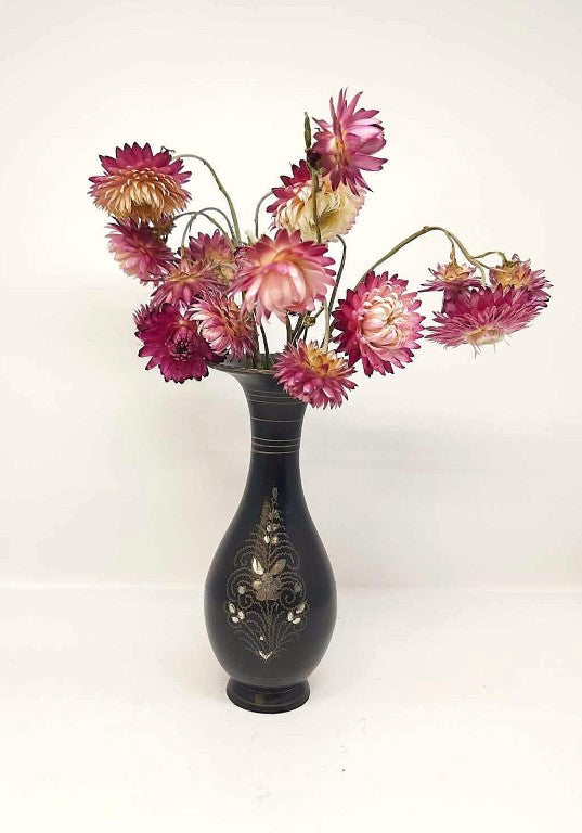 Vintage Black Etched Brass Vase