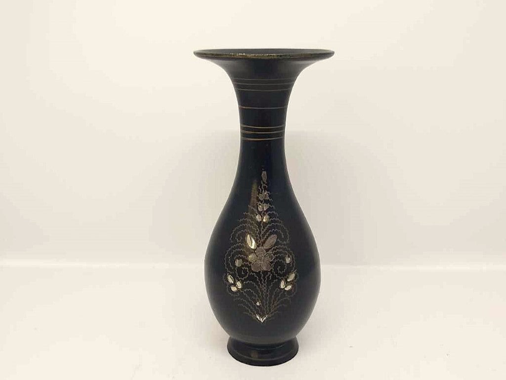 Vintage Black Etched Brass Vase
