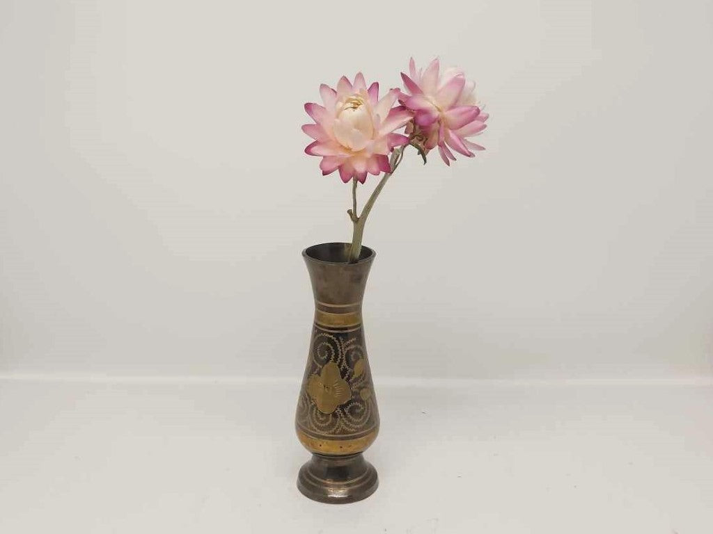 Two Toned Tiny Etched Brass Bud Vase