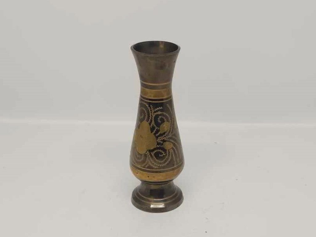 Two Toned Tiny Etched Brass Bud Vase