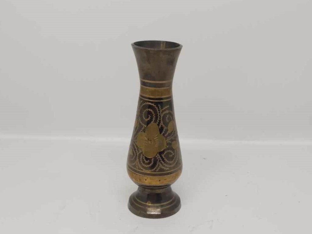 Two Toned Tiny Etched Brass Bud Vase