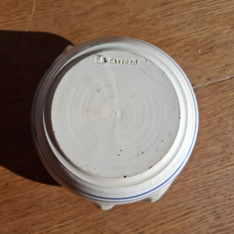 Blue Banded Small White Studio Pottery Crock Marked G Cayford