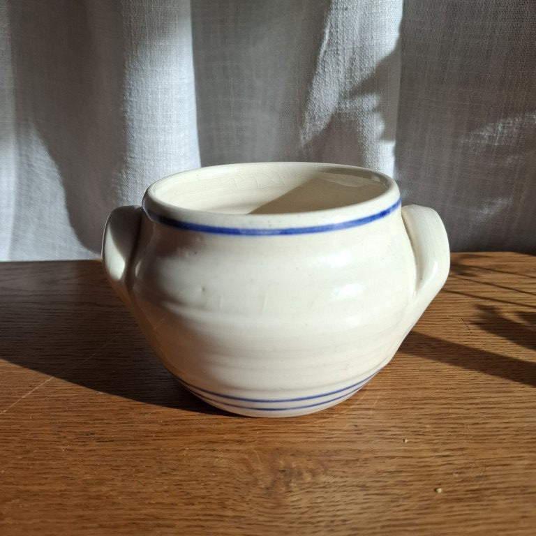 Blue Banded Small White Studio Pottery Crock Marked G Cayford
