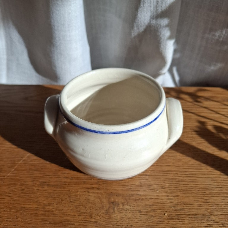 Blue Banded Small White Studio Pottery Crock Marked G Cayford