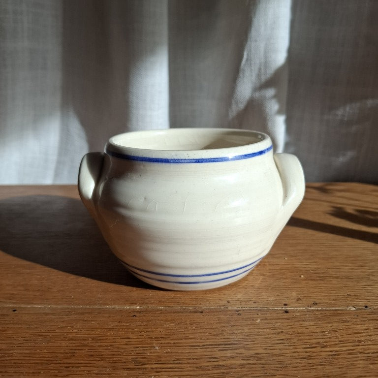 Blue Banded Small White Studio Pottery Crock Marked G Cayford