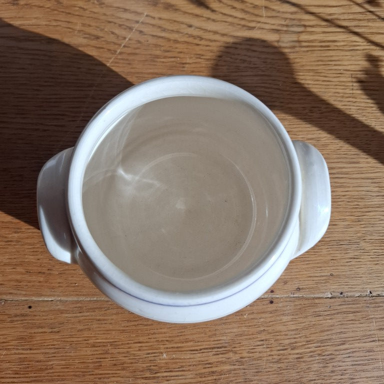 Blue Banded Small White Studio Pottery Crock Marked G Cayford