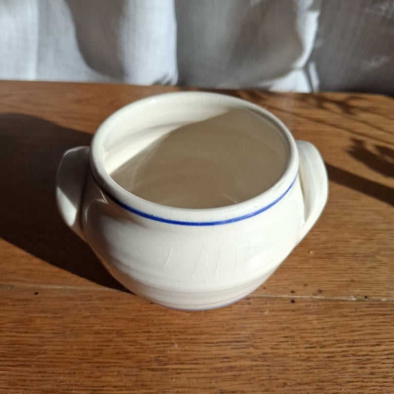Blue Banded Small White Studio Pottery Crock Marked G Cayford
