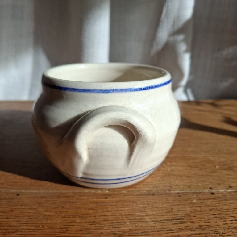 Blue Banded Small White Studio Pottery Crock Marked G Cayford