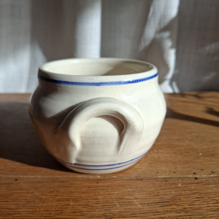 Blue Banded Small White Studio Pottery Crock Marked G Cayford