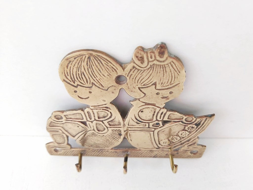 Vintage Girl & Boy Brass Key Holder