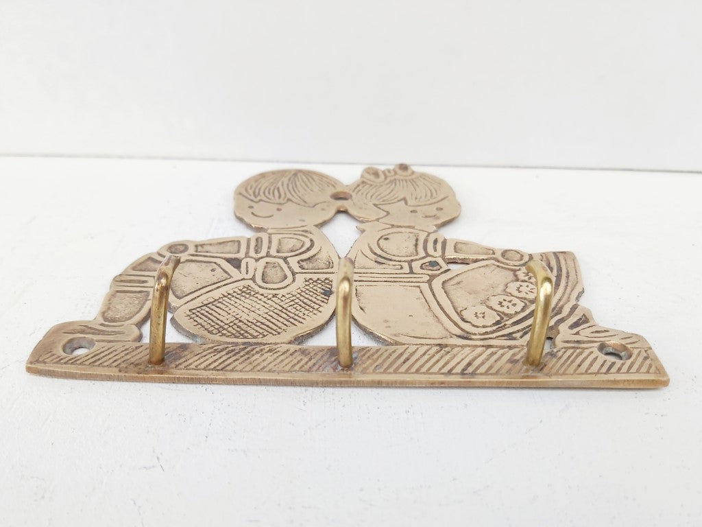 Vintage Girl & Boy Brass Key Holder
